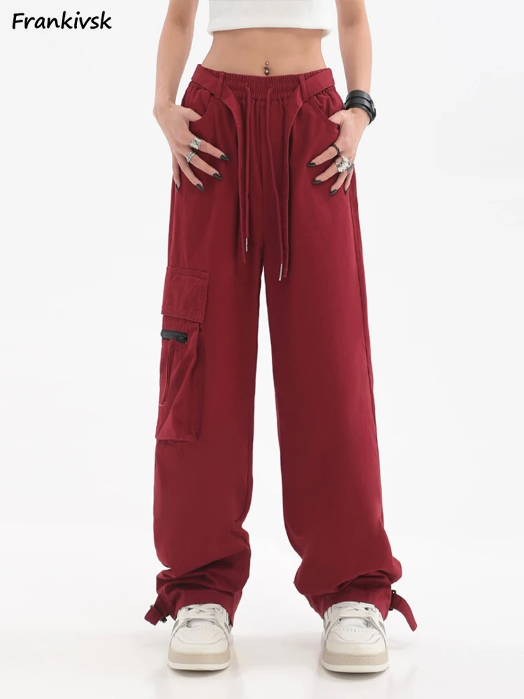 

Cargo Pants Women Full Length Colorful European Style Loose Lace-up Leisure High Street Asymmetrical Harajuku Y2K Punk