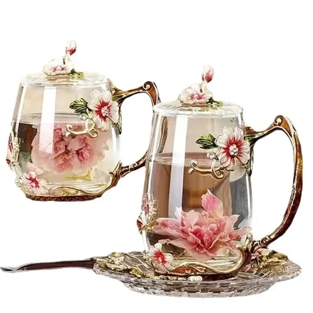 

GlassCoffeeCupSet многоразовый с крышкой, блюдцем и ложкой, лучшая подарочная коробка на день рождения для мамы, жены и друзей, подходит для Рождества