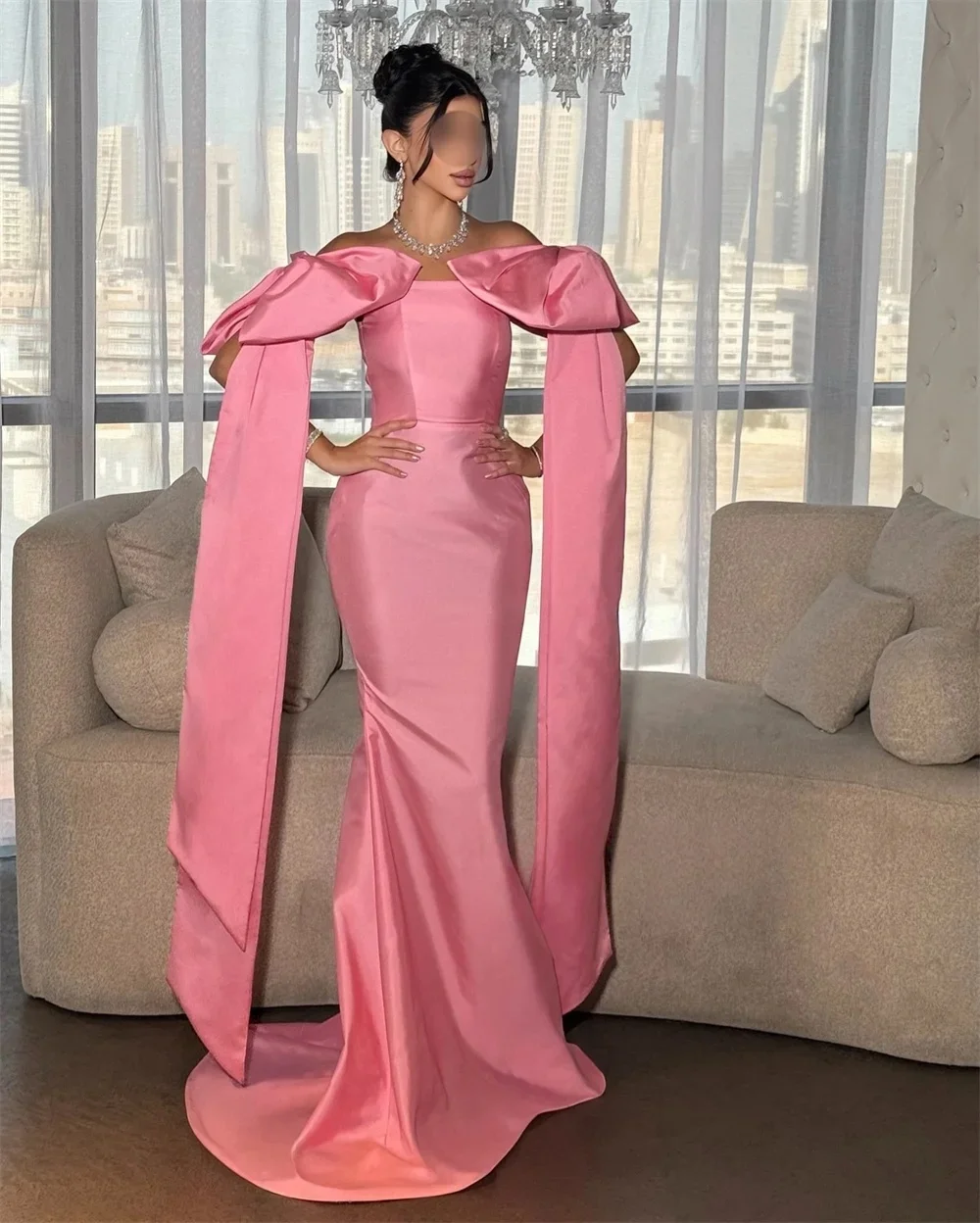 

Pink Strapless Women Long Bespoke Occasion Gown Evening Dresses Pastrol Unisex Jersey Retro Dubai Saudi Arabic Prom Customized