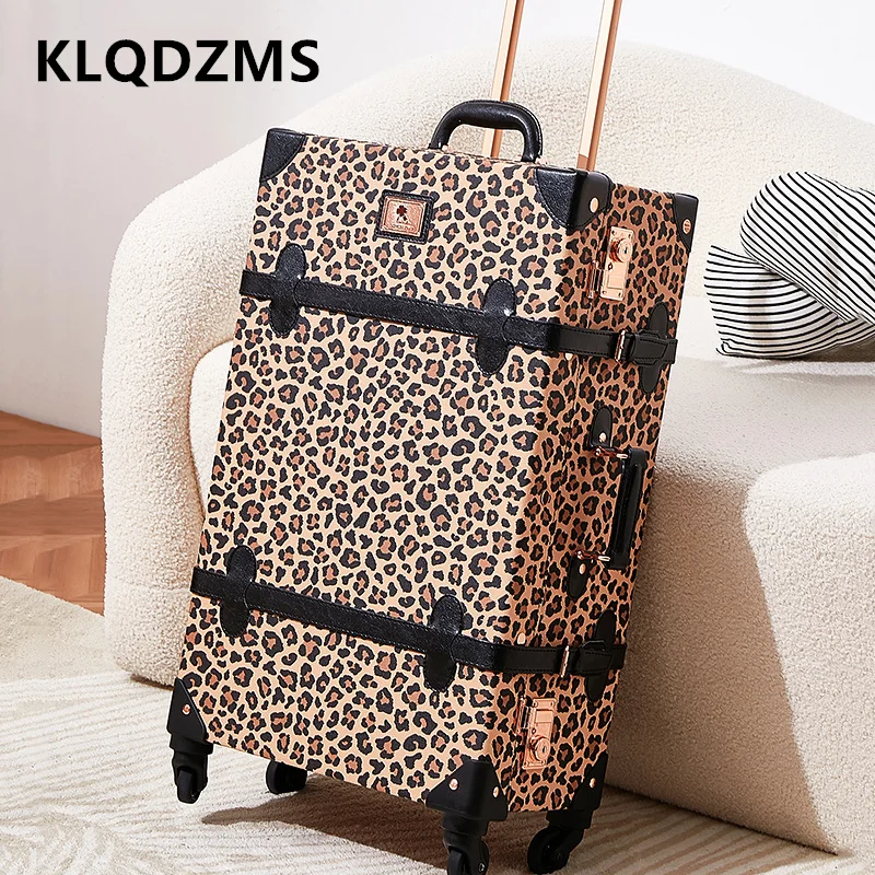 KLQDZMS Women's Suitcase PU Leather Boarding Box Large Capacity Trolley Case Men's 20