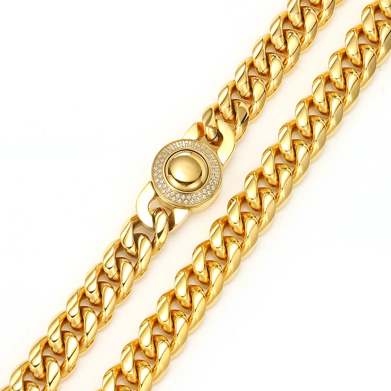 2023 New Cuban Chain Link Neklace Bracelet for Men Women Gold Plated Stainless Steel Zicron Annular Clasp Hip Hop Jewelry