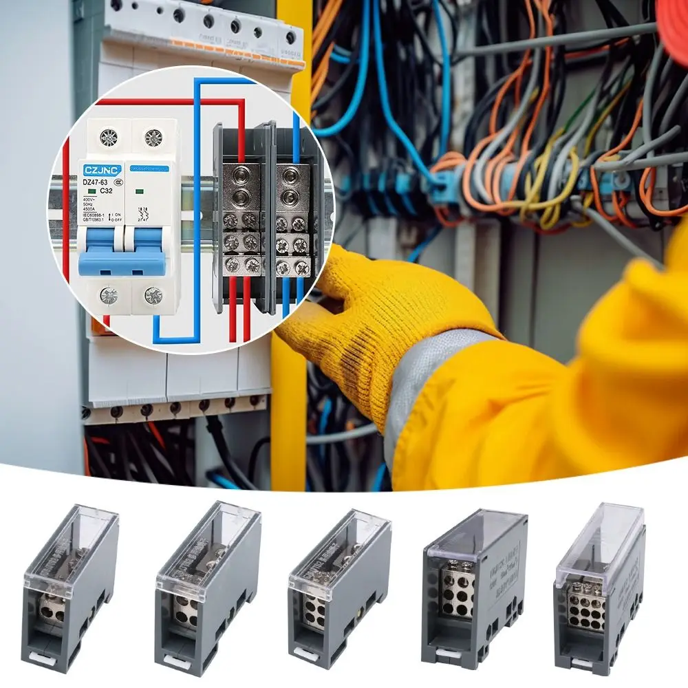 One in Multiple out Din Rail Terminal Block ABS/Copper Universal Power Junction Box Wire Connector 150A Distribution Box