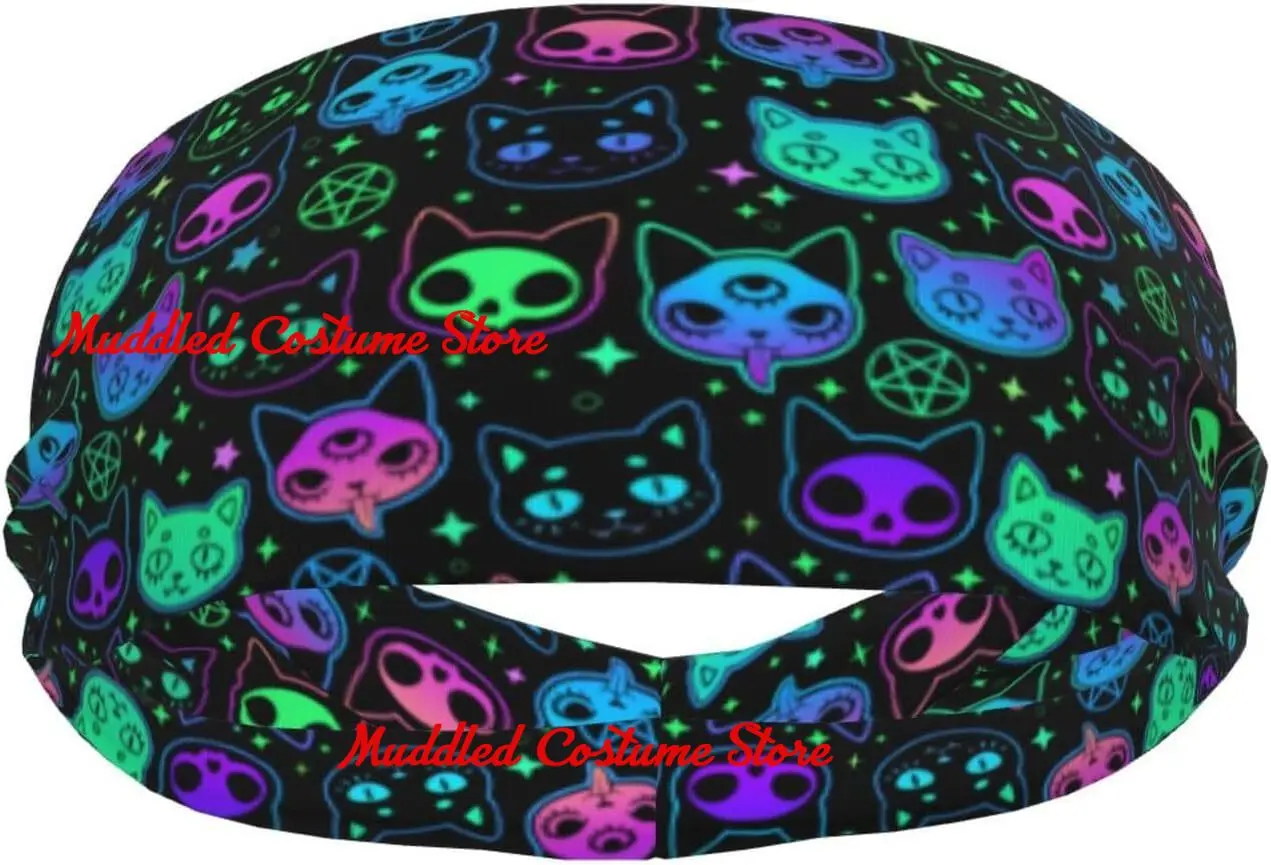 

Красочные спортивные повязки на голову с изображением кота для женщин и мужчин, впитывающие пот повязки на голову, подходящие для бега, йоги, фитнеса, футбола