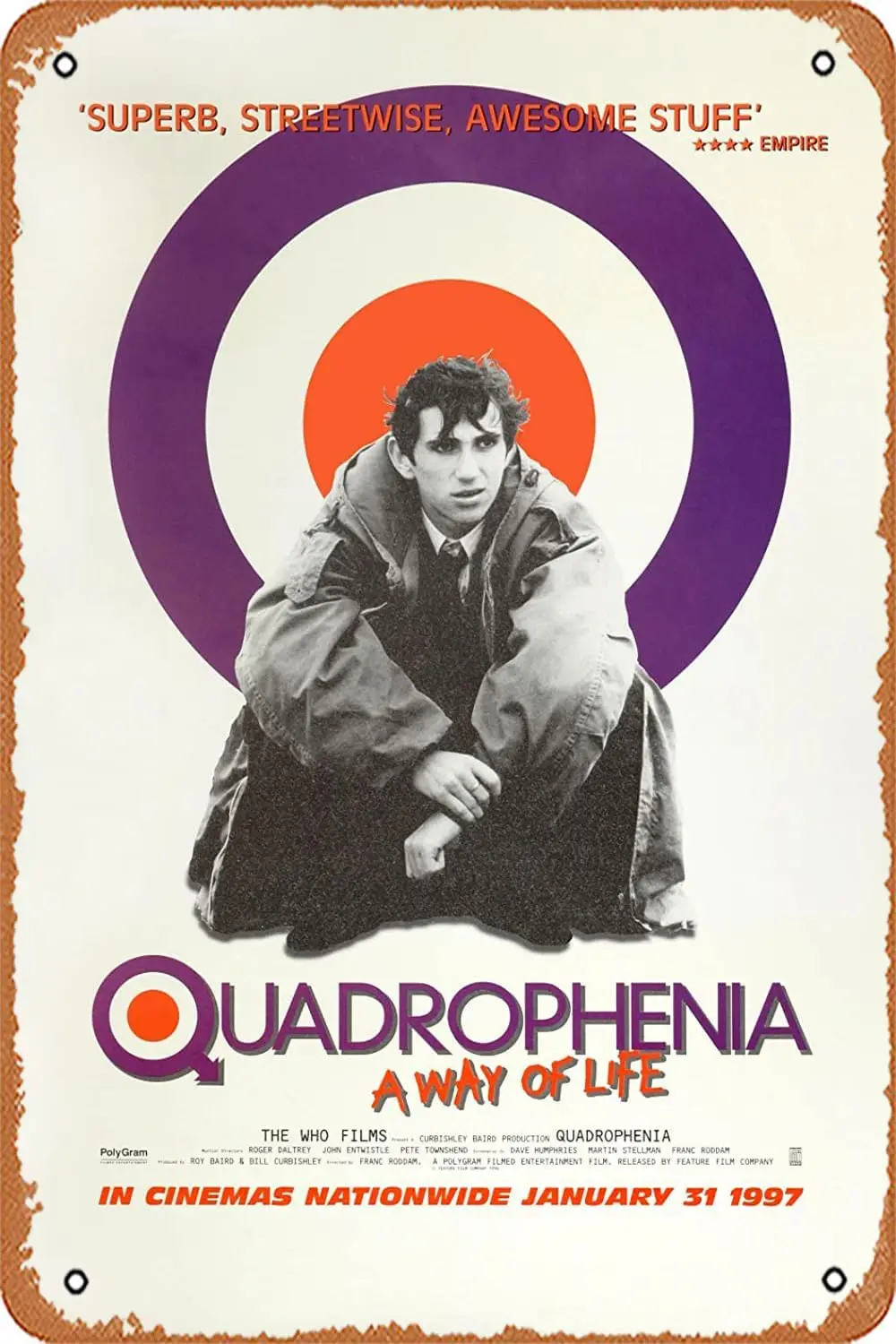 Metal sign Quadrophenia (1979) Poster Vintage Metal Sign Wall Decor Garage Shop Bar Living Room Wall Art Tin Sign 8 X 12 Inch