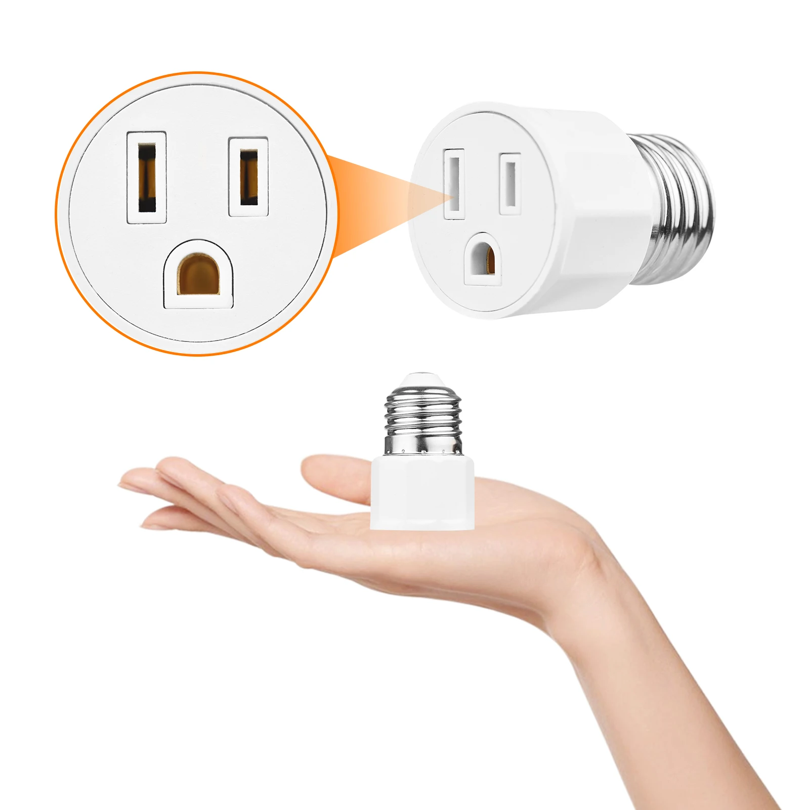 E26 E27 Light Bulb Socket Adapter 2 or 3 Prong AC Outlet to Lamp Socket E27 Lamp Holder Adapter US Plug for Patio Shed Garage