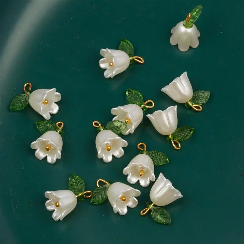 10Pcs/Set Imitation-Pearl Bell Orchid Pendant Stereoscopic Leaf Flower for DIY Necklace Bracelet Earrings Jewelry Accessories