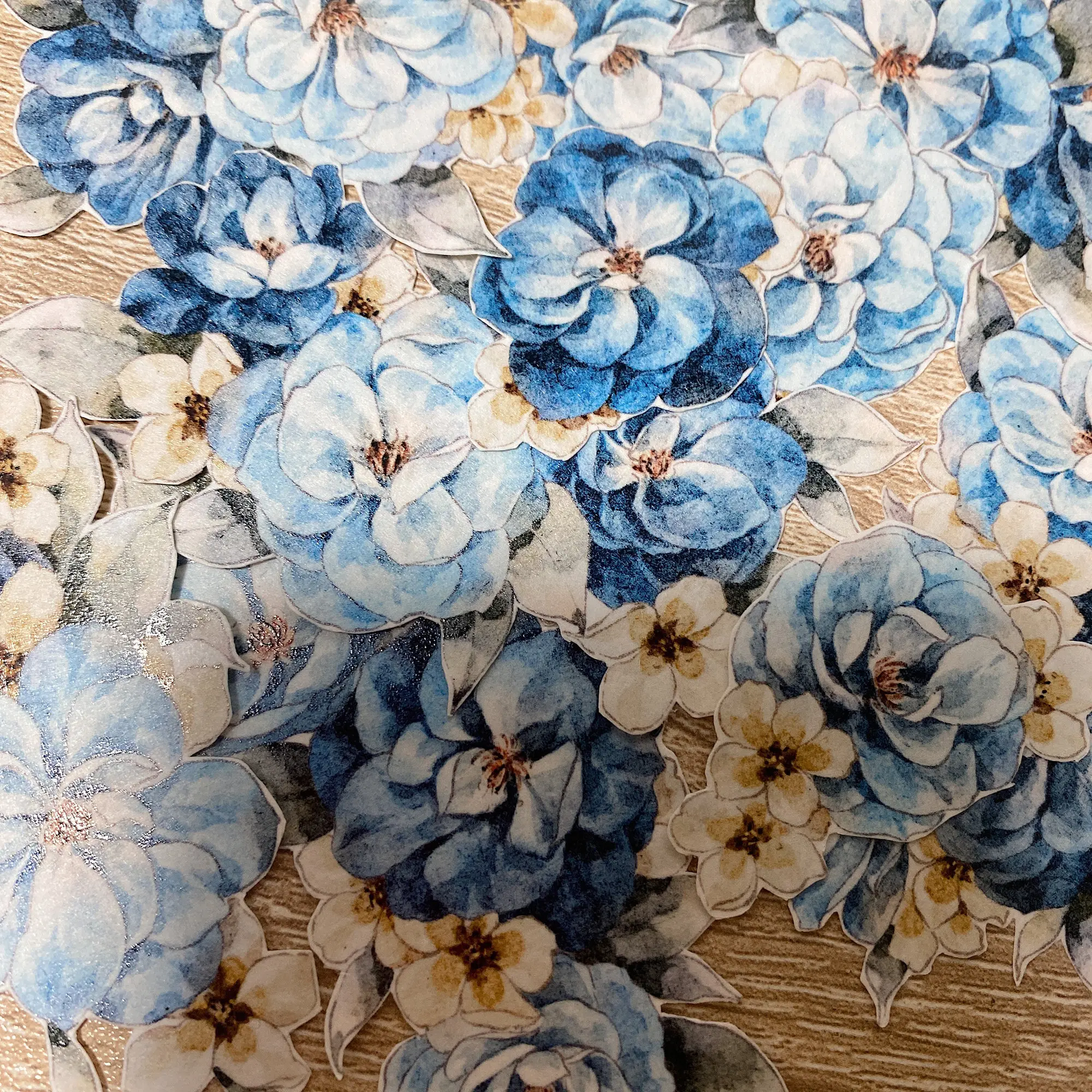 Misty Blue Washi PET Tape - Die-Cut Flower Design for Scrapbooking & Journal Decoration