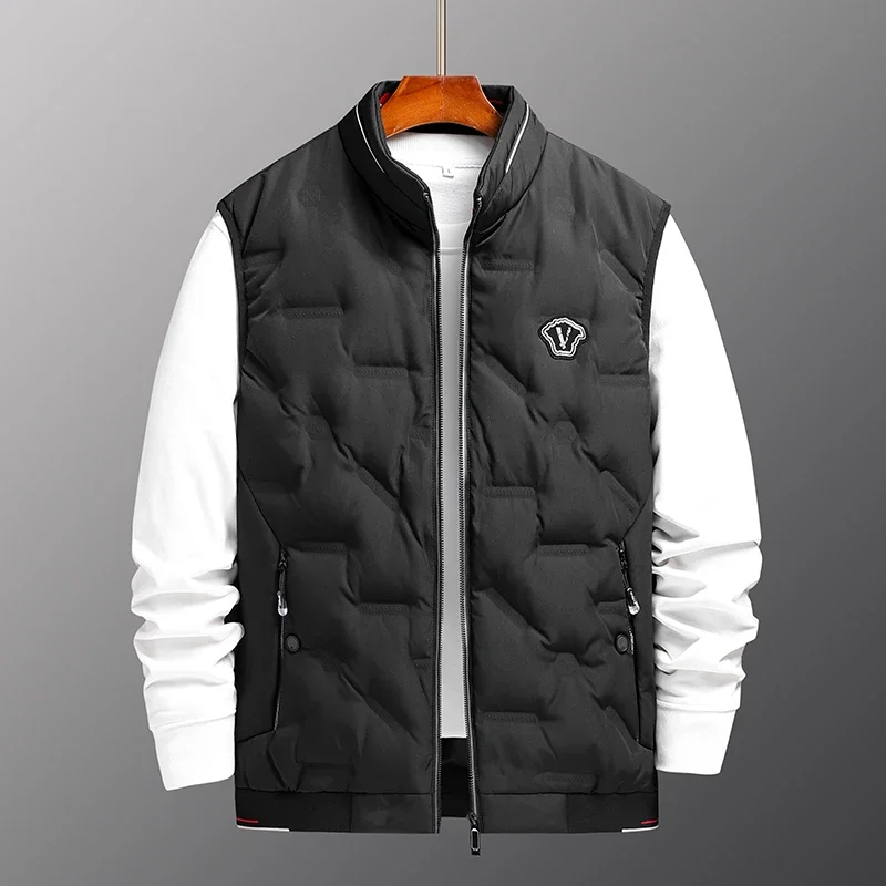 Simple Loose Stand Collar Fashion Outwear Jacket Windproof Causal Thermal Sleeveless Zipper Duck Down Vest Coat Men Warm Clothes