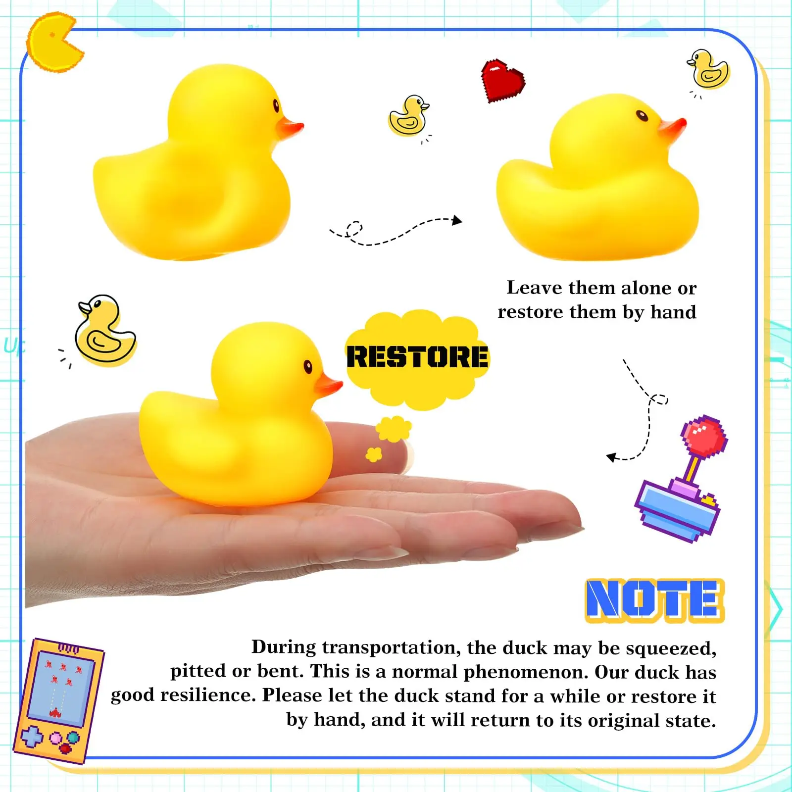 24 Sets Video Game Party Favors Rubber Ducks with Mini Headset Glasses and Controllers Cute Bath Rubber Ducks Small Bathtub Acce