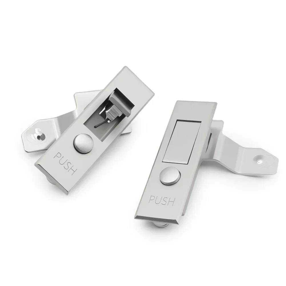 Stainless Steel Cabinet Lock With Push Button Mechanism, 27 X 90 X 52 Mm, For Outdoor Electrical Boxes And Industrial Equipment