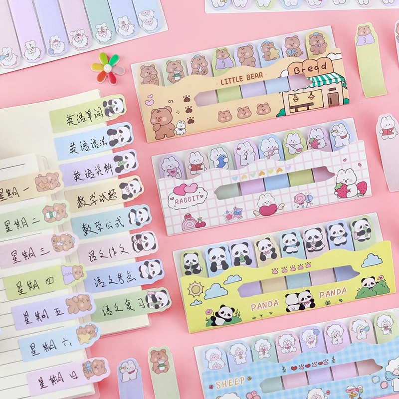 48-ピース-ロットかわいいクマウサギパンダ動物インデックスメモパッドかわいい-n-回文房具ラベルメモ帳ブックマークポスト学用品