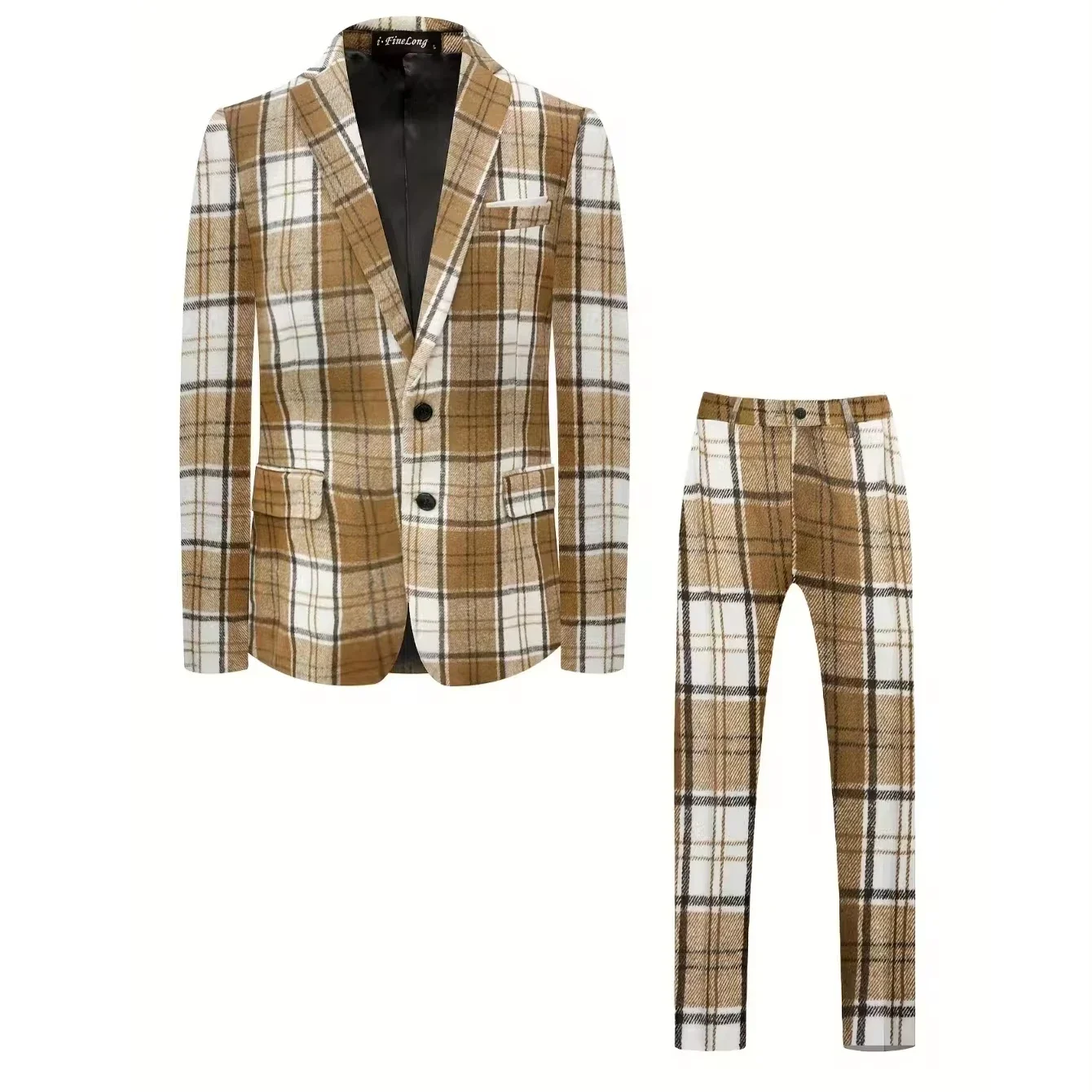 

Men's suit checked two-piece suit Men's formal suit jacket pocket unopened