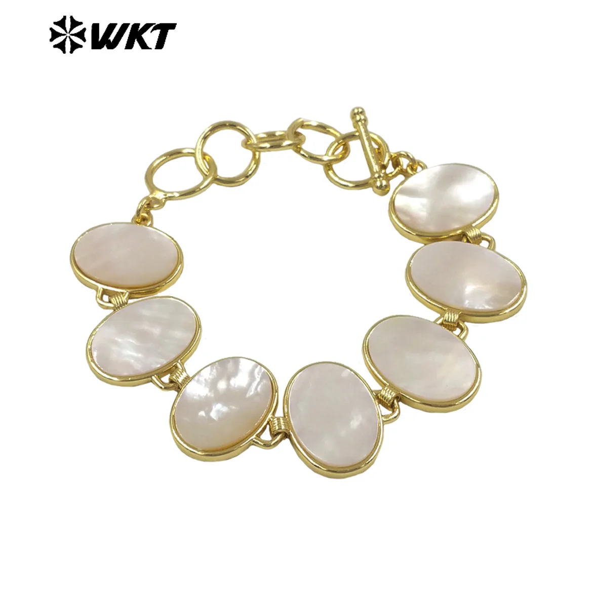 WT-MPB144 Fine And Smooth OT Clasp Yellow Brass Bracelet Natural White Shell Geometric Waterdrop Oval Square Shape Charms Bangle