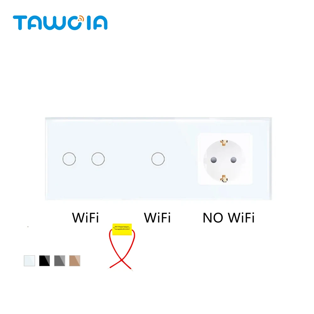 

TAWOIA Стеклянный сенсорный выключатель 800 Вт, 1 группа, 1 способ, сенсорный выключатель, стандарт ЕС, водонепроницаемая настенная розетка 16 А с защитной дверью