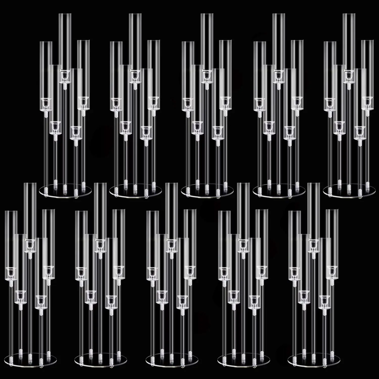10pcs 5 Arm Acrylic Candelabra Centerpieces for Table,26inches Tall Clear Candlestick Holder Wedding Centerpieces for