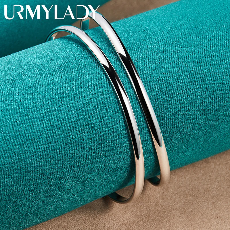 URMYLADY 925 Sterling Silver Double Arc Bangles Bracelet For Women Charm Wedding Engagement Fashion Jewelry