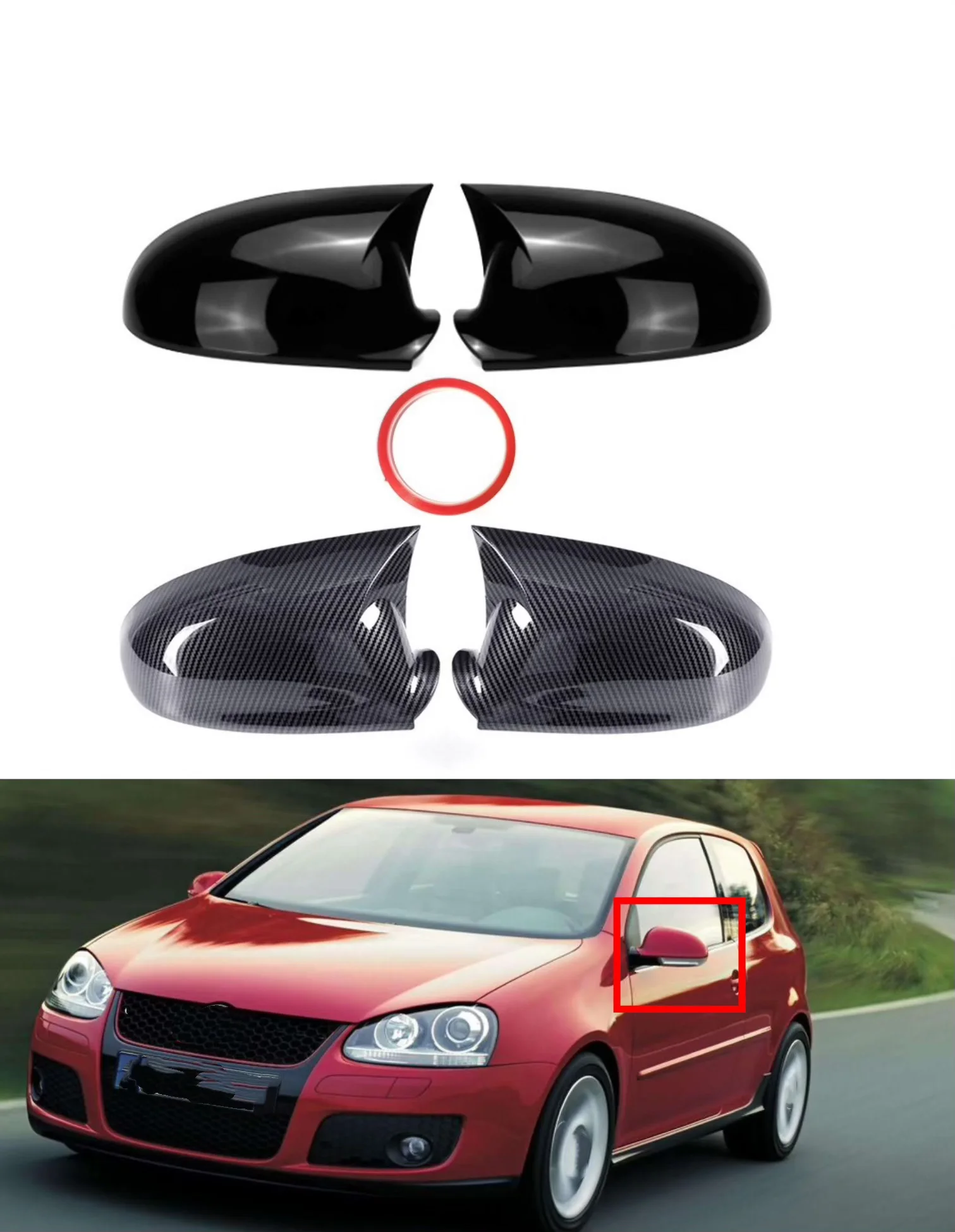 

Fit For VW Volkswagen Golf MK5 2003-2009 Car Rearview Side Mirror Cover Sticker Wing Cap Exterior Door Case Trim Carbon Fiber