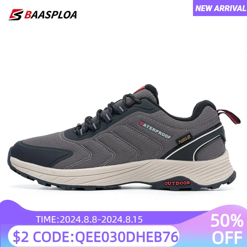 

Baasploa Men Outdoor Sneakers Waterproof Hiking Shoes Comfort Cotton Climbing Casual Walking Shoes Non-Slip Wear Resistant