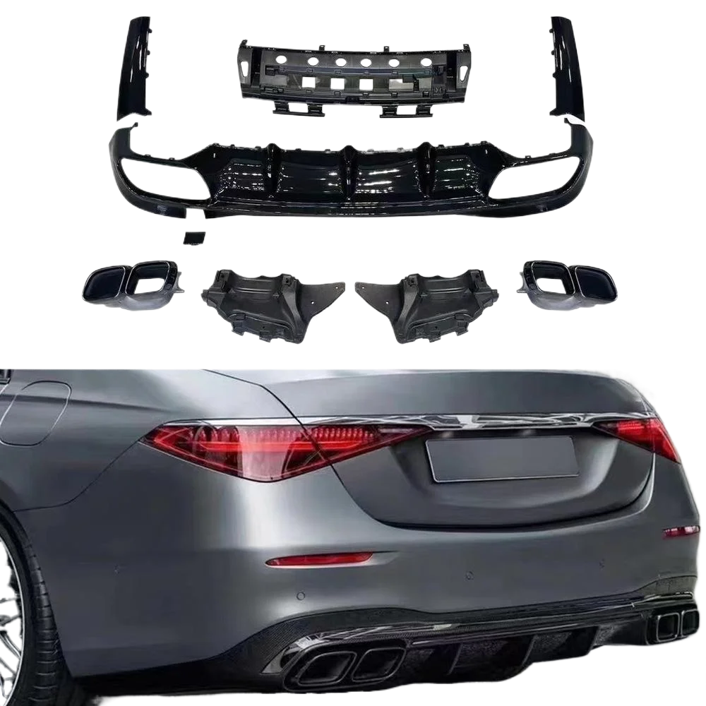 Auspuff-Endrohr + Heckdiffusor-Kit für Mercedes Benz S-Klasse W223 S63 AMG S580 Limousine 4-Türer Sport 2022-2023