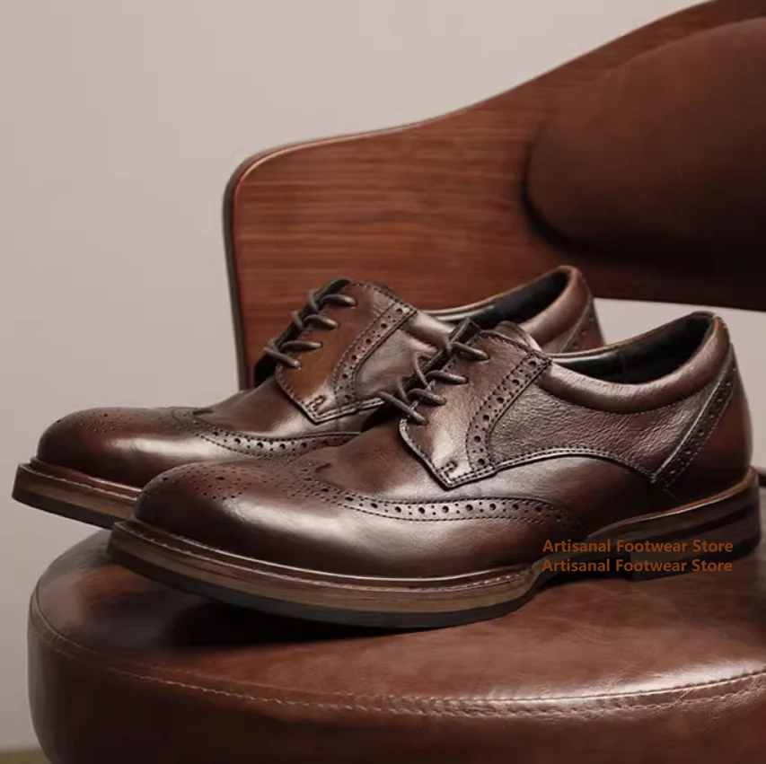 

Classic Carved Brogue Shoes Genuine Leather British Style Trend Business Casual Leather Shoes Vintage Thick Soled Wedding Shoes