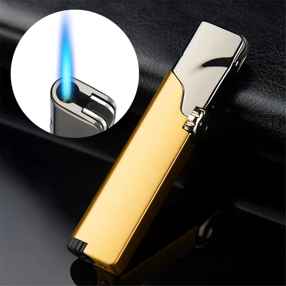 Windproof Jet Flame Lighter Grinding Wheel Powerful Tube Straight Fire Refillable Metal Butane Gas Torch Cigar Lighters Men Gift