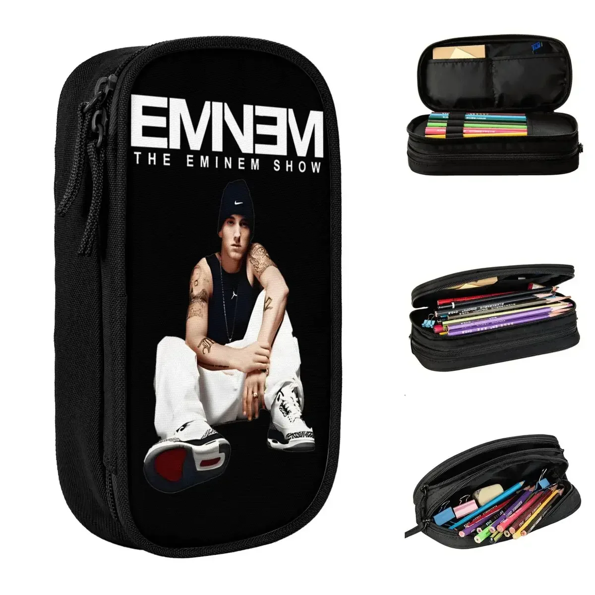 

Eminem Hip Hop Pencil Case Fun Music Album Pen Holder Bags for Student Large Storage Office Zipper Pencil Pouch