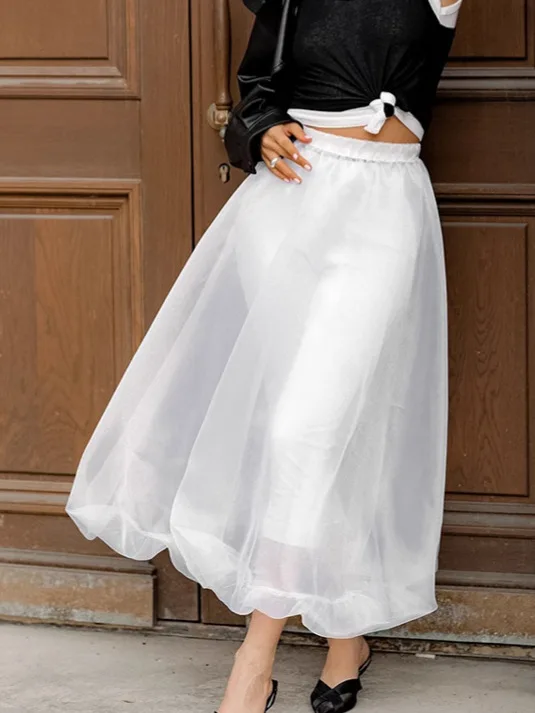 

Новинка 2026: Женская белая юбка-трапеция из фатина, модная пышная юбка из сетки для женщин