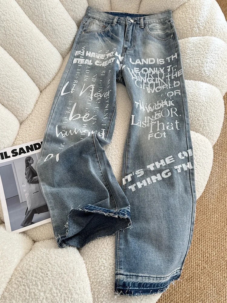 

Мужские и женские джинсы прямого кроя с эффектом потертости, расклешенные, со средней посадкой, на молнии, повседневные, свободного кроя, в американском стиле