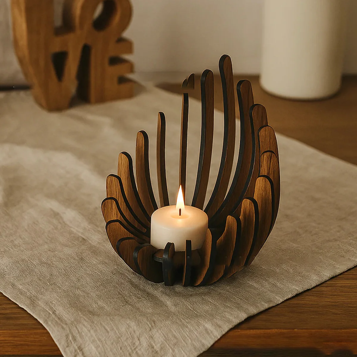 1Pc Hand-Assembled Lotus Candle Holder - Elegant Wooden Tea Light Centerpiece, Home Table Decor for Weddings, Christmas, Mot