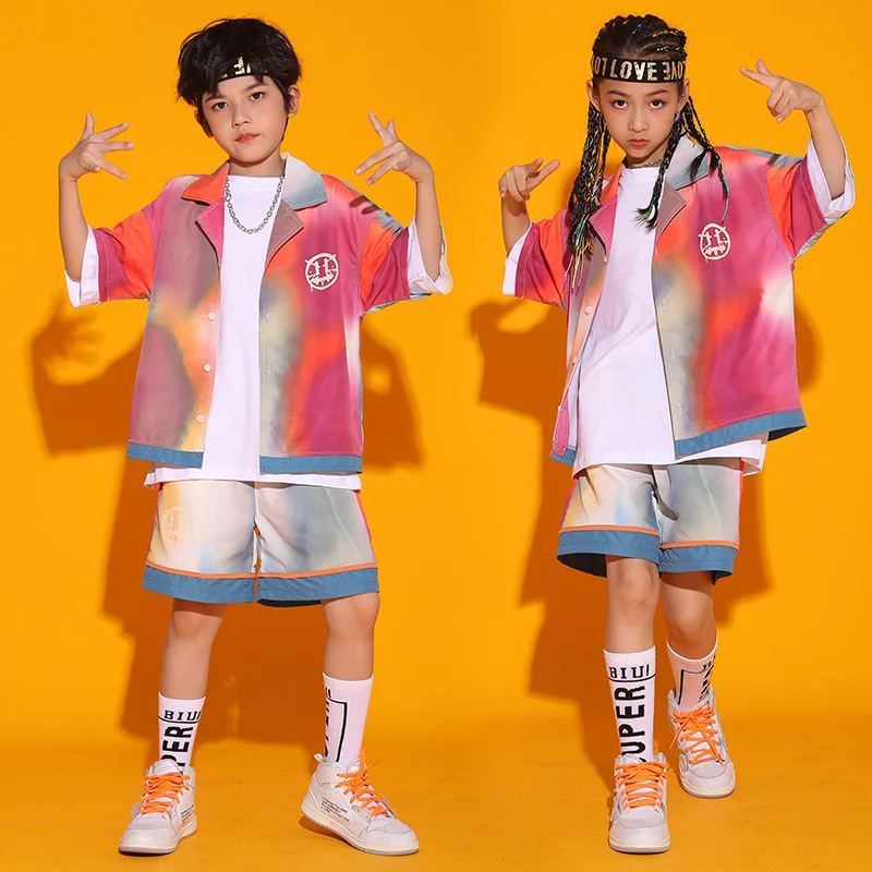 Kids Kpop Hip Hop Tonen Kleding Tiee-Geverfd Losse Shirt Zomer Shorts Voor Meisje Jongen Jazz Kpop Dans Kostuum street Wear Kleding