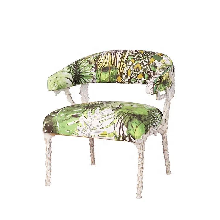 Modern Copper Living Room Arm Chair with Floral Patterns Wood Framed and Brass Accent Stylish Accent Chair for Home Decor
