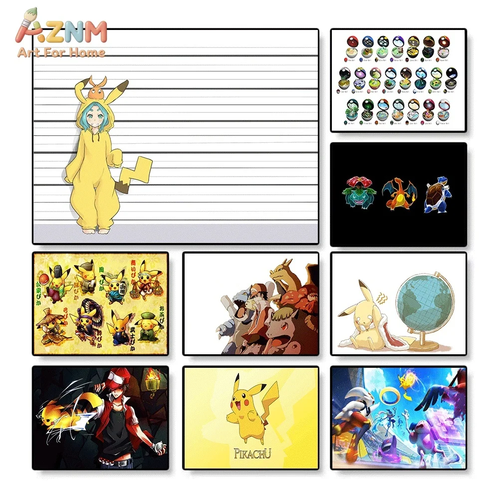 AZNM Pokemon Pikachu Charizard Venusaur Blastoise Anime Leinwand-Wandkunstdruck Poster