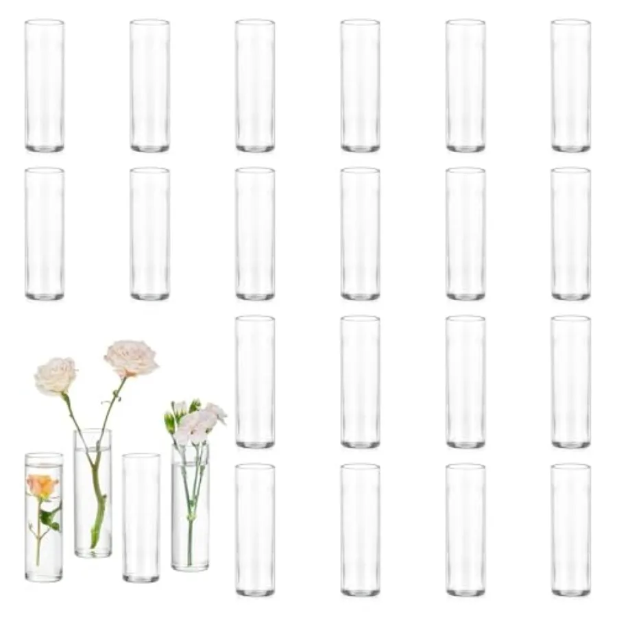 

Cylinder Bud Vases in Bulk : Small Clear Glass Vases for Centerpieces Wedding Table Decor Modern 5.9In Flower Vase Set for Sing