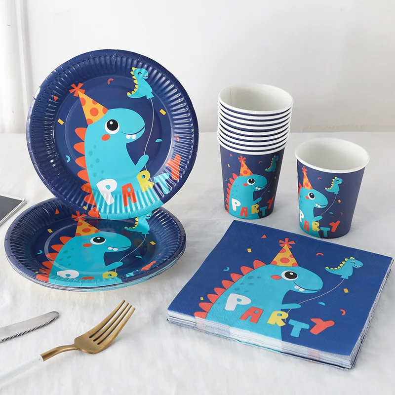 

Disposable Paper Cup Blue Little Dinosaur Theme Paper Cup Dessert Table Paper Plate Birthday Party Theme Dinner Plate Set napkin