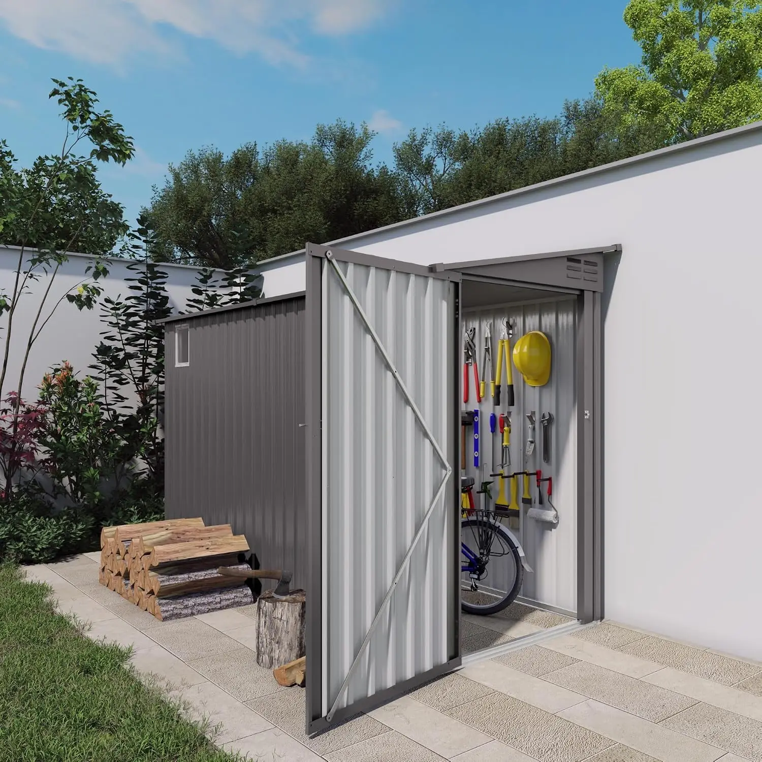 4x9 FT Metal Outdoor Storage Shed with 2 Vents & Side Door, Gray Lean-to Utility Tool Shed for Backyard Garden Patio, Customized
