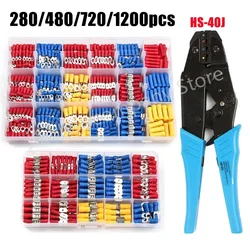 280/1200x Spade Terminals Insulated Cable Connector Electrical Wire Crimp Butt Ring Fork Set Ring Lugs Rolled or HS-40J Plier