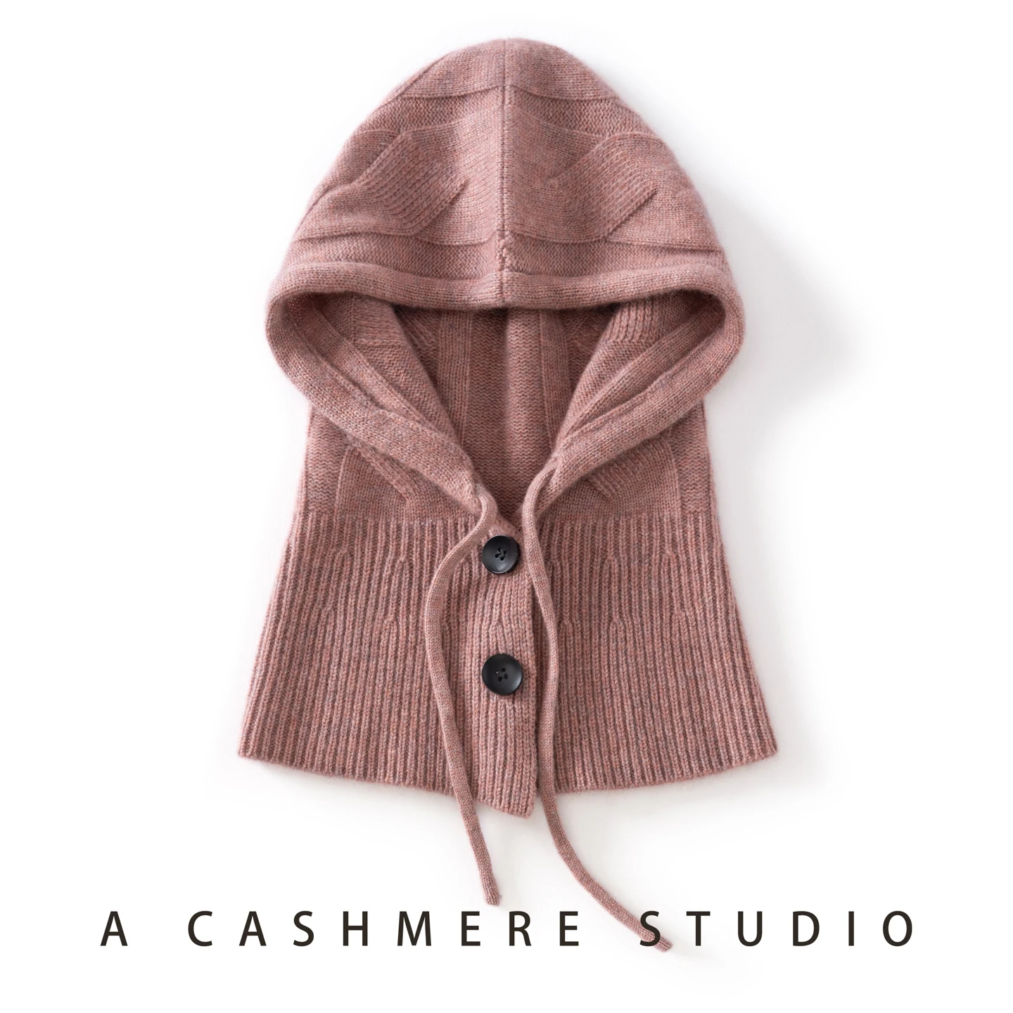 MERRILAMB 100% Natural Cashmere Balaclava Hat For Women Fashion Winter Knitted Outdoor Button-up Neck Hooded Warm Beanies Caps