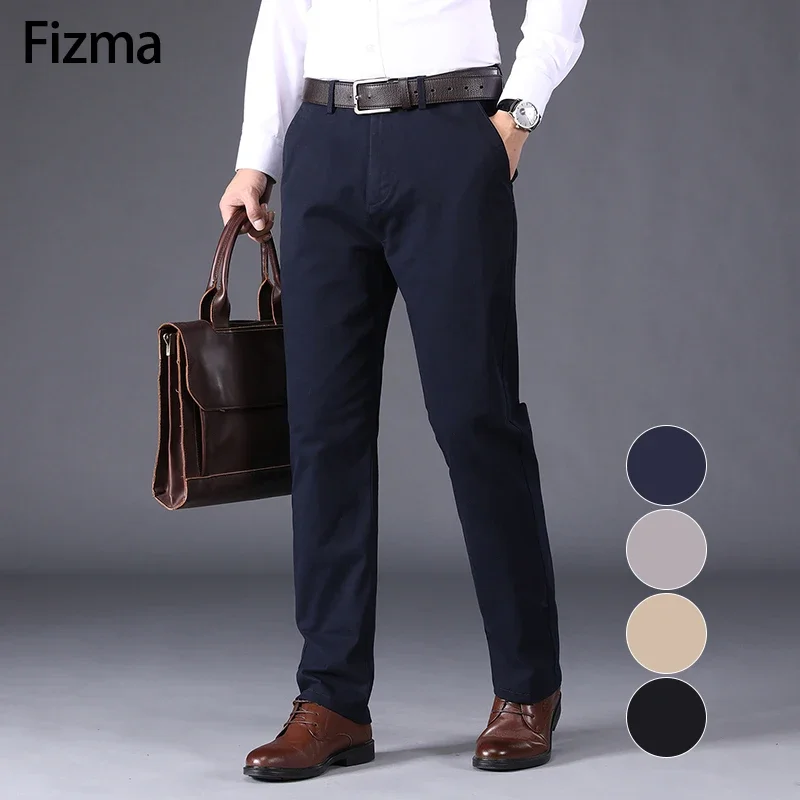 SN60 Fizma Male Brand Trousers Spring Summer New In Men's Casual Pants Business Straight Pants Elastic Waist Pantalones Ropa1@j$