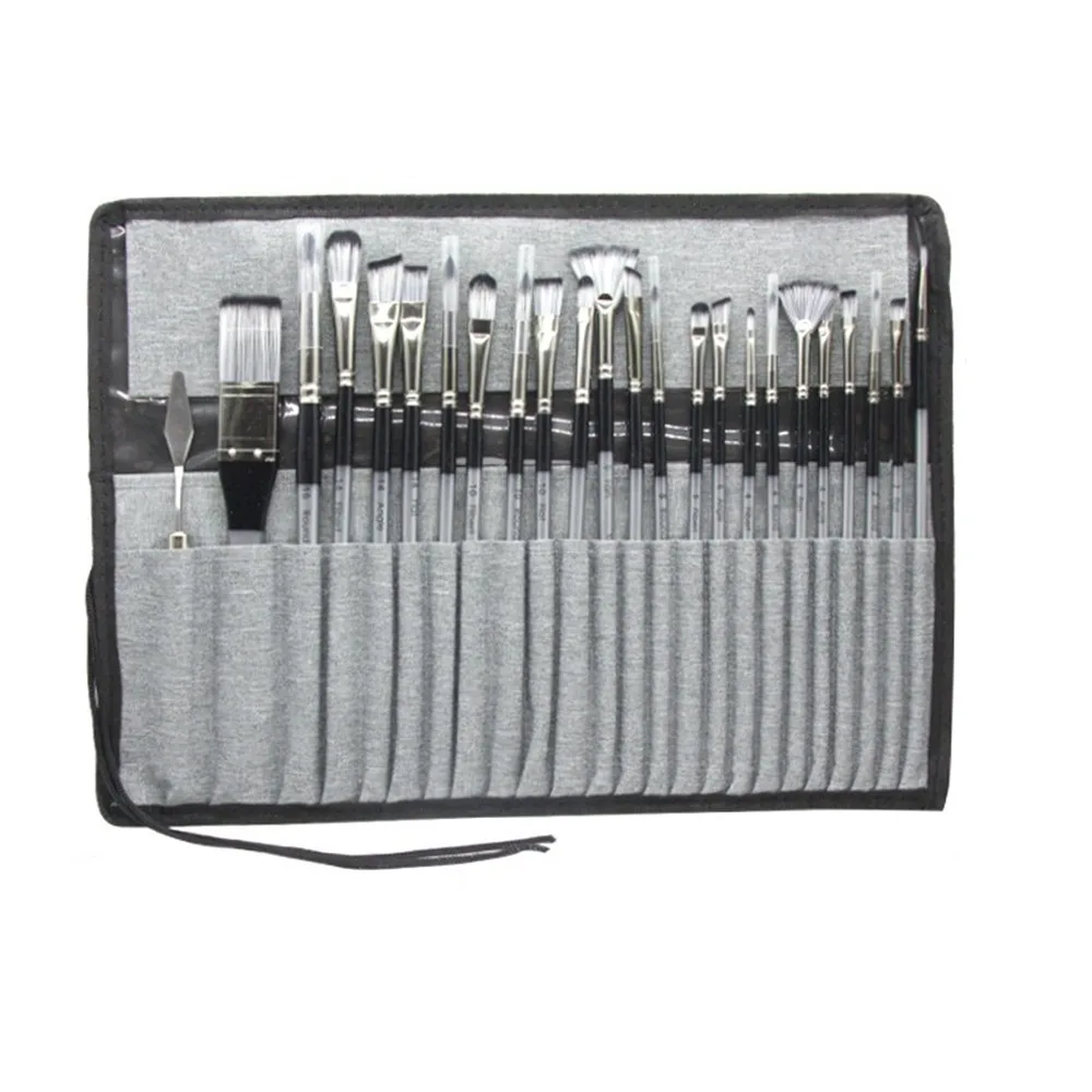 24 teile/satz Holzgriff Nylon Pinsel Set DIY Kunst Nylon Haar Pinsel Set Aluminium Rohr mit Schaber Künstler Pinsel