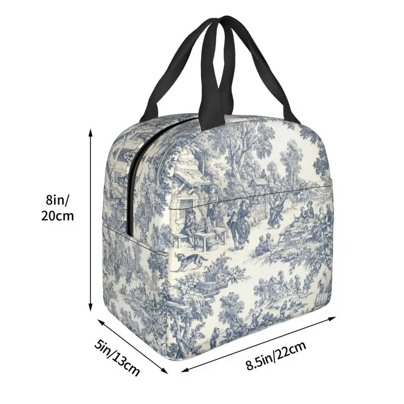 Toile De Jouy Number 2 Insulated Lunch Bag for Outdoor Picnic French Navy Blue Motif Waterproof Cooler Thermal Lunch Box