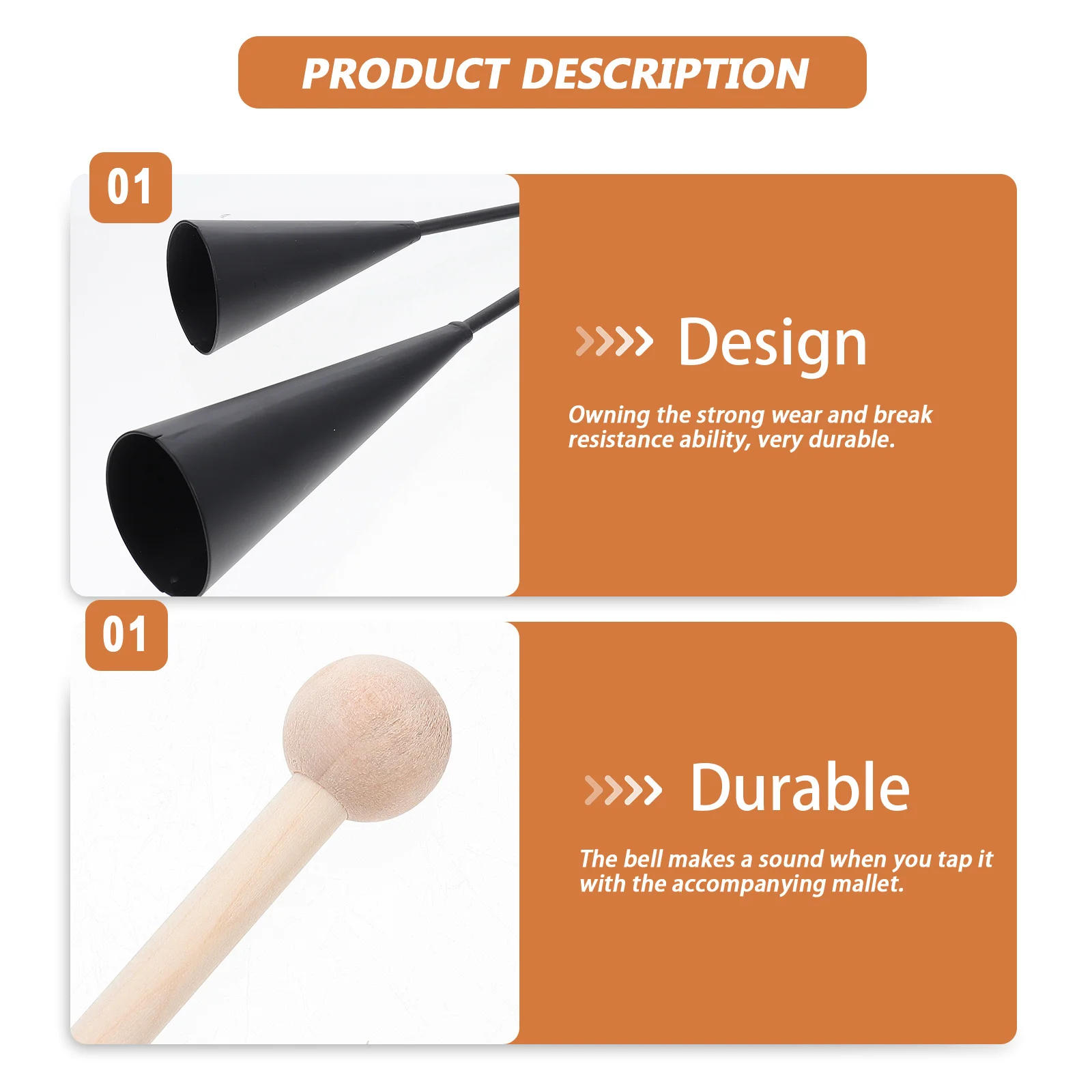 

1 Set Double Cowbells Percussion Instrument Music Educational Agogo Bell Wooden Stick Two Tone Metal Bell Samba Musical