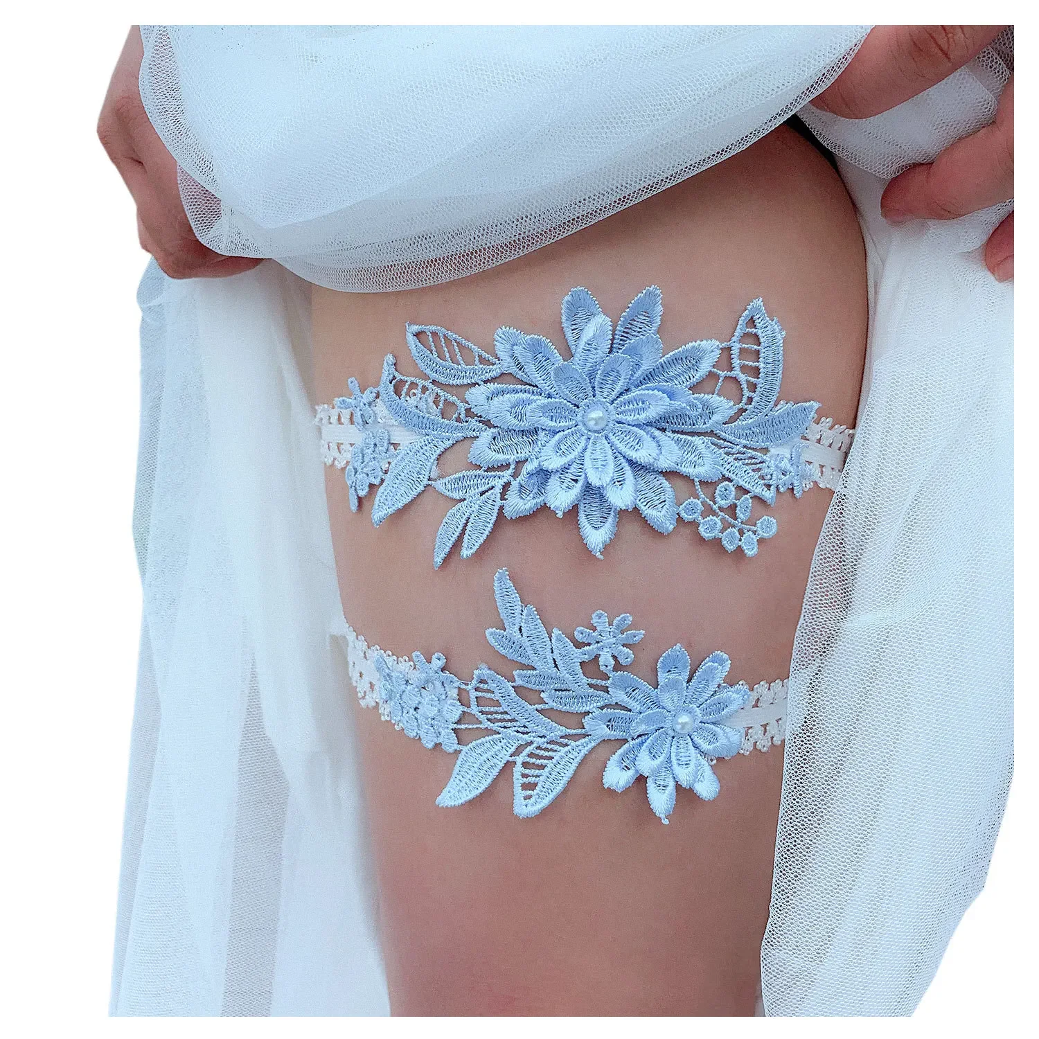 Wedding Bridal Garter Set Stretchy Bridal Garters with Flower and Pearl Lace Garter  for Bride Accessories Dress