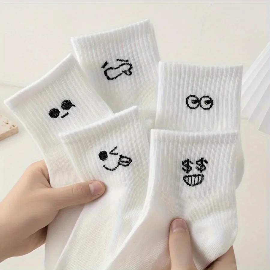 

20 Pairs of White Expression Pack Socks, Fun Expression Design, Suitable for Casual Mid Length Socks, Fashionable and Versatile