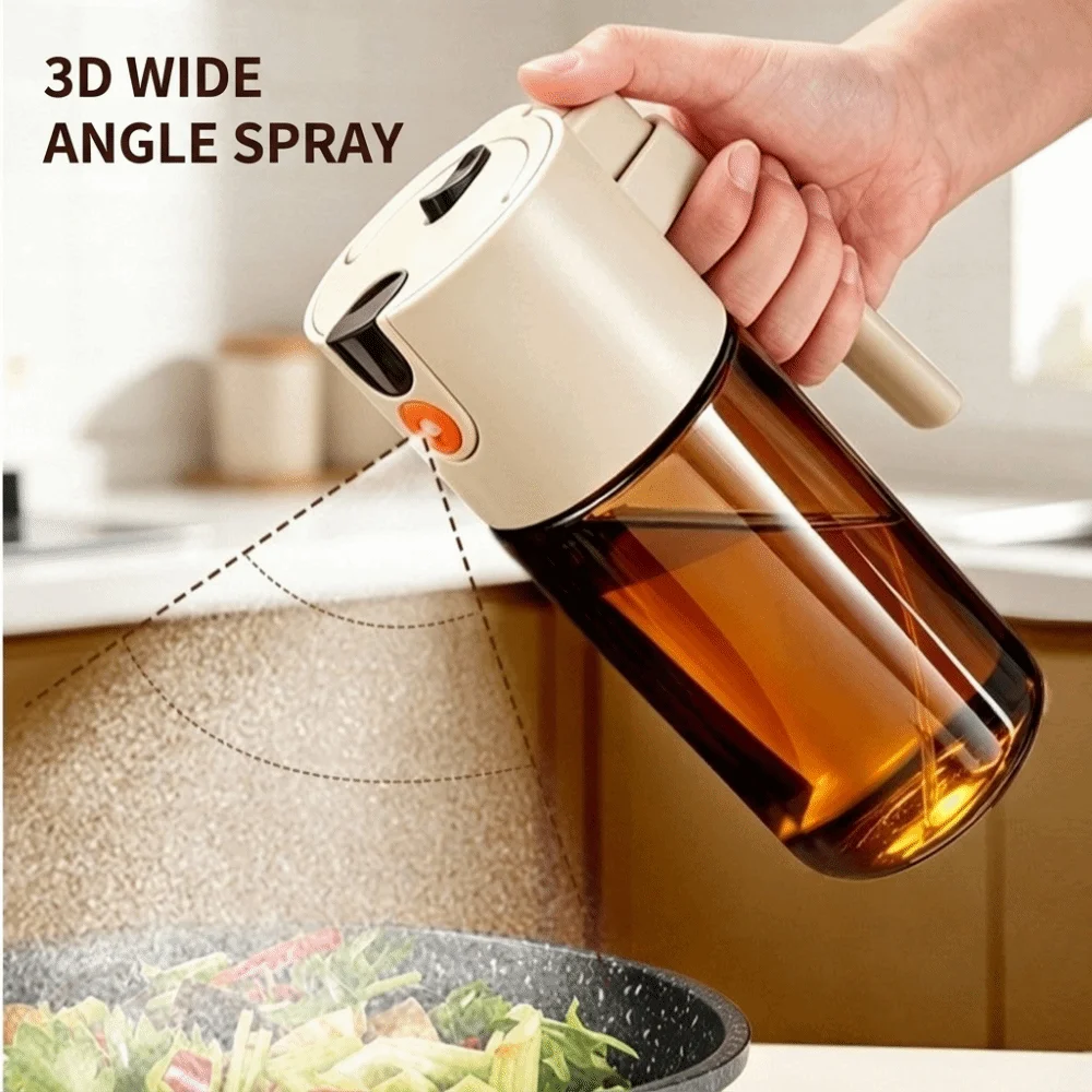 Kitchen Accessories Dual-Use Spray Oil Dispenser Spray & Pour 600ml Oil Bottle Atomization Leak-Proof Condiment Bottle Barbecue