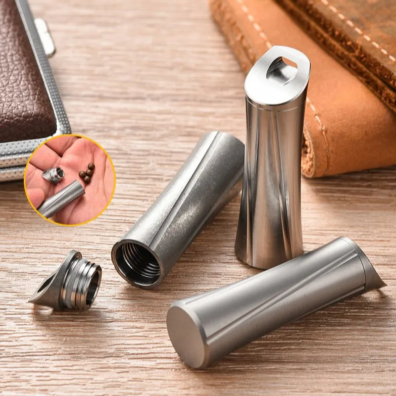Waterproof Titanium Alloy Pill Case Medicine Tablet Storage Capsule Keychain Box Home Fisrt Aid EDC Tool Portable Container