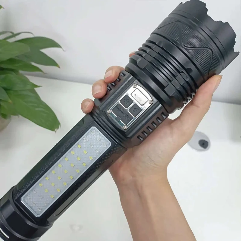 NEW Upgrade 5000M Powerful Flashlight 15000mAh Battery High Power Led Flashlight Rechargeable Tactical Torch Emergency Spotlight