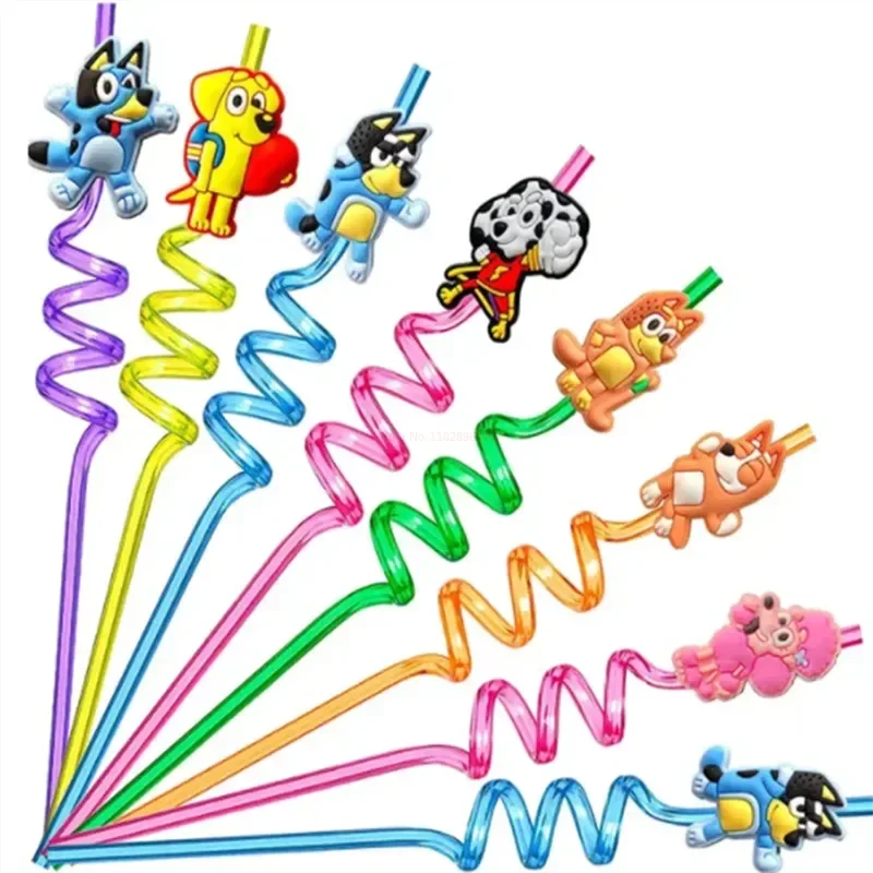 Moose Kawaii Bluey Family Cartoon Creative Straw Accessories Party Home Cute Animal Theme Colorful Straws Bluey And His Friends