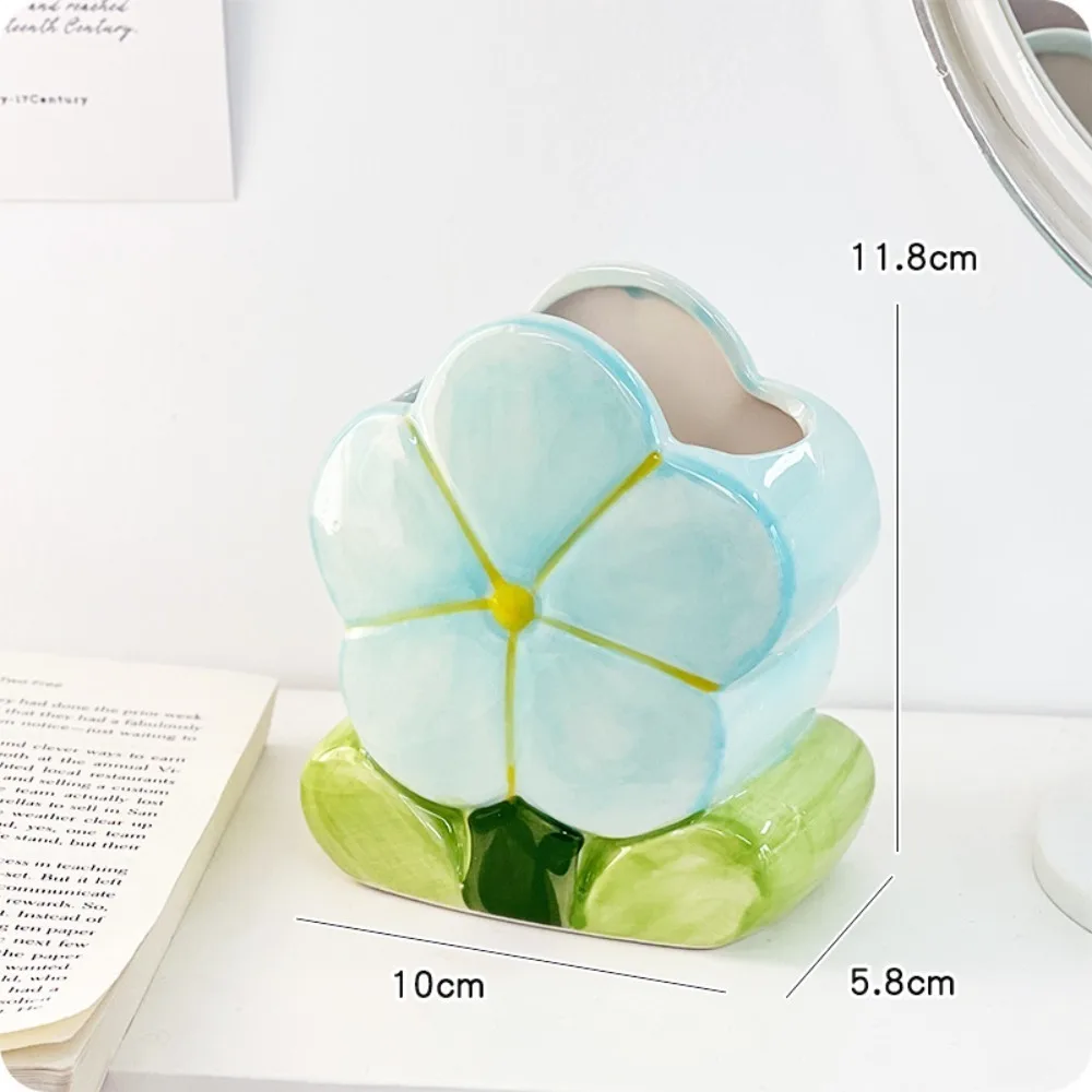 Ceramic Flower Makeup Brush Storage Bucket Pen Container Retro Flower Cute Flower Table Storage Kawaii Cute