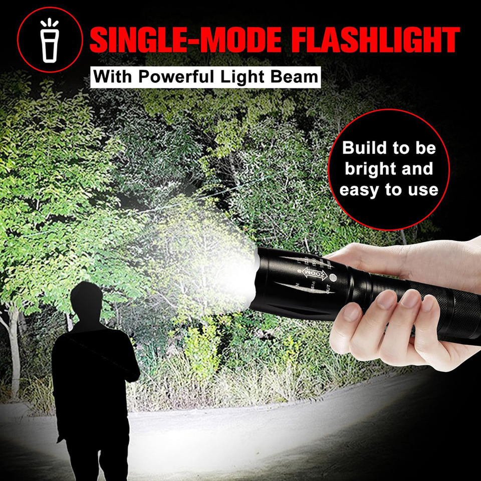  Adjustable Focus LED Emergency Handheld Flashlight with 5 Modes Tactical Torch for Hurricane Camping Walking 