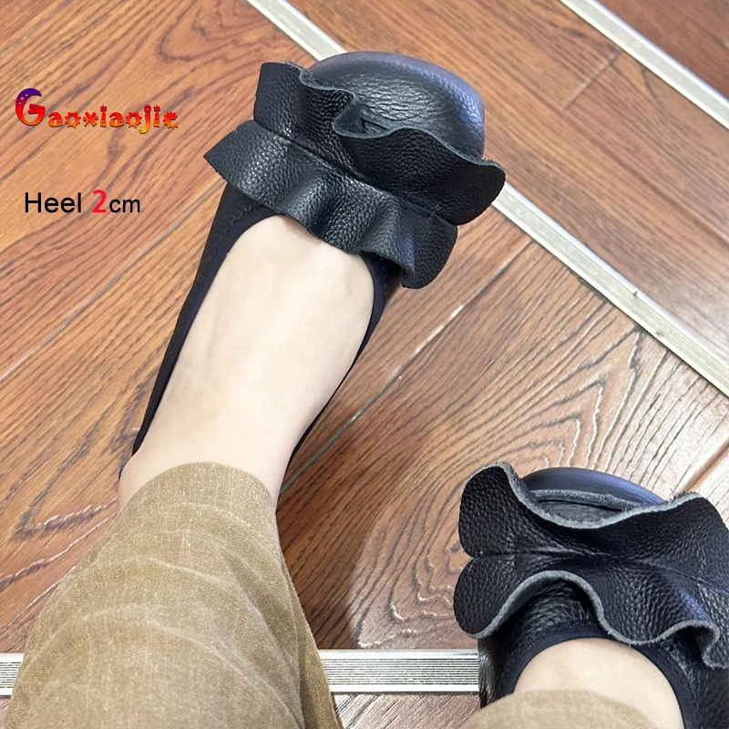 

2025 весенне-осенняя элегантная женская обувь на плоской подошве, классические удобные удобные туфли без шнуровки с круглым носком, неглубокие женские туфли из мягкой коровьей кожи, женские лоферы 2 см